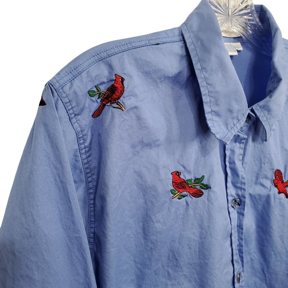 Casey Coleman L Shirt Embroidered Cardinal Bird Long Sleeve 100% Cotton Casual - Picture 6 of 11